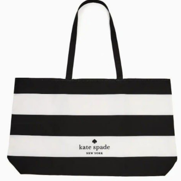 kate spade Handbags - KATE SPADE NEW YORK EXTRA LARGE STRIPED CANVAS TOTE BAG BLACK & WHITE